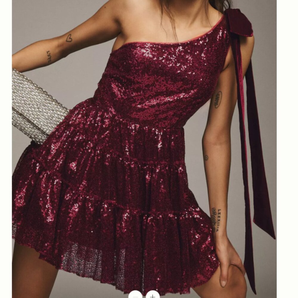 NWT Geisha Designs One-Shoulder Fit & Flare Sequin Mini Dress